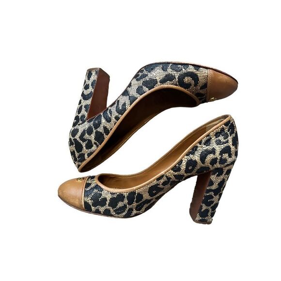 Tory Burch Canvas Animal Print Leather Pumps - Picture 1 of 14